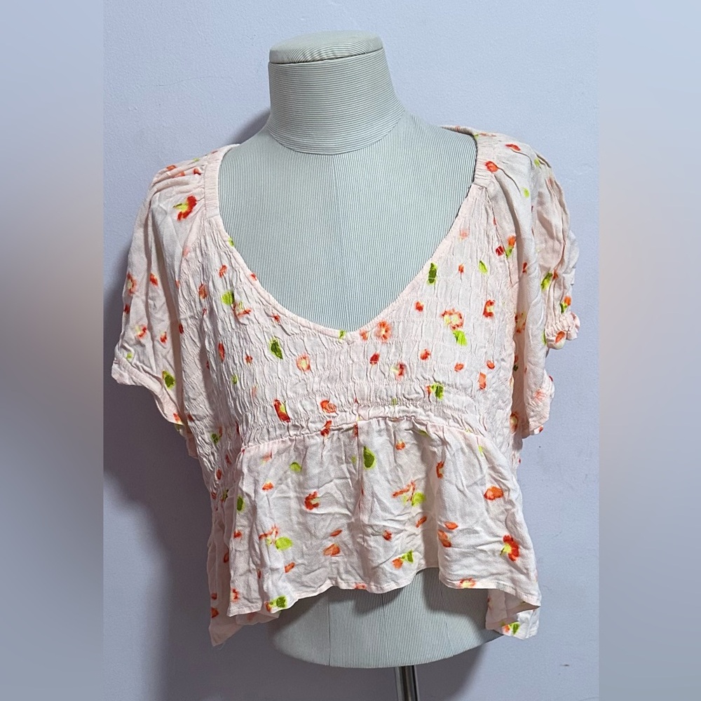 Floral Ruffle Blouse in Pink and Green